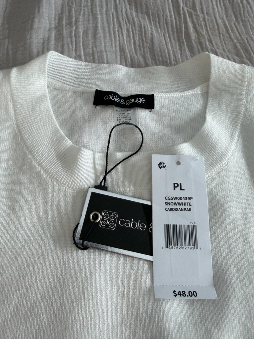 Cable & Gauge White Sleeveless Crewneck Sweater Petite Large NWT